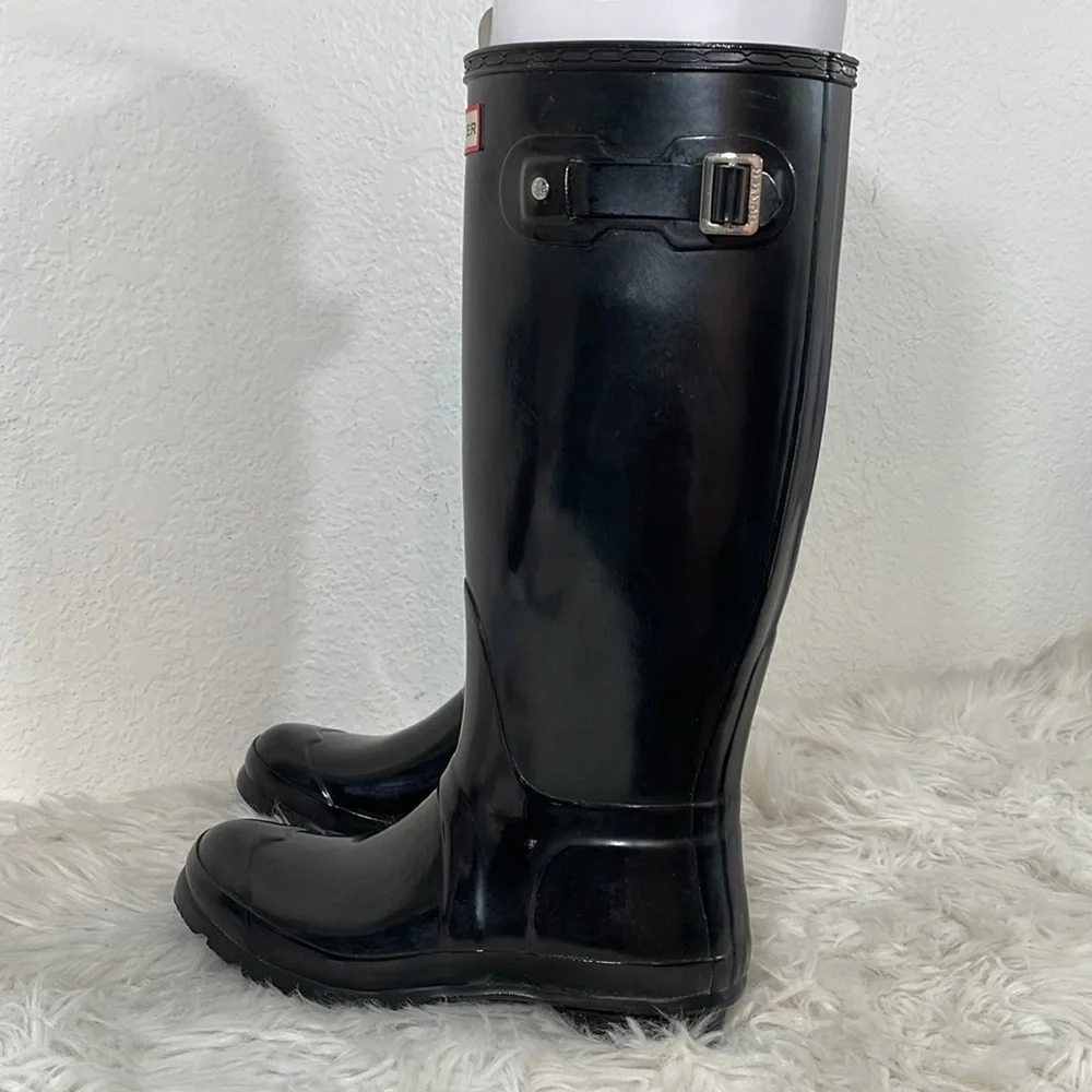 HUNTER Original Tall Black Gloss Rain Boots Waterproof 
Size 7 New - Picture 10 of 16